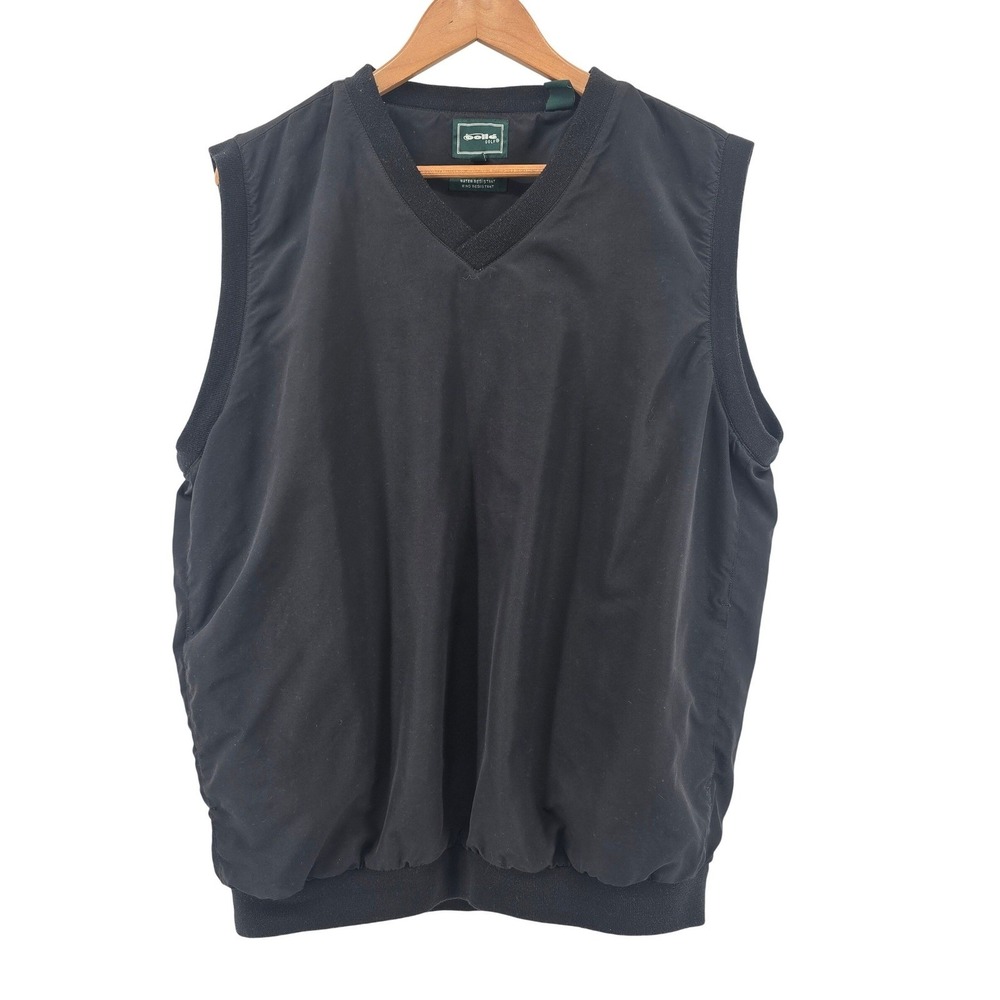 Bolle Golf Wind Vest Mens Large Black V-Neck Water Resistant Ribbed Trim Shell
